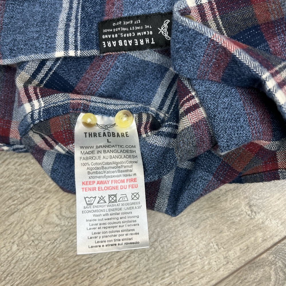 Threadbare Button Down Flannel Shirt Large Blue P… - image 5